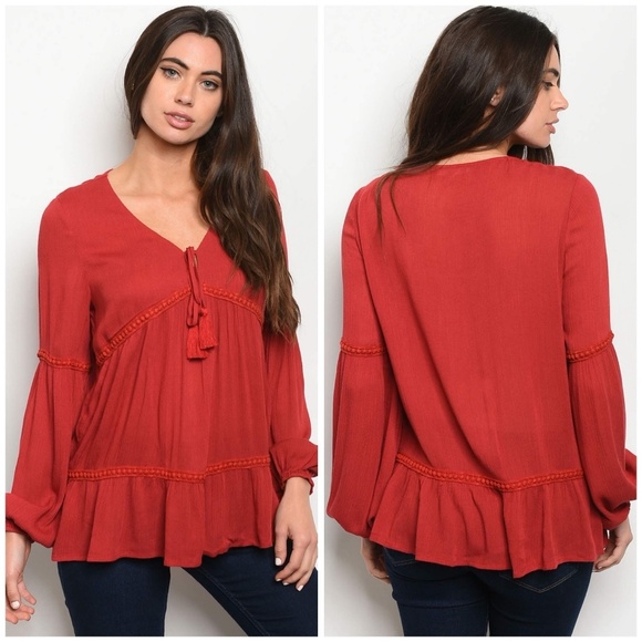 Rust Tie-Front Blouse - Picture 4 of 4